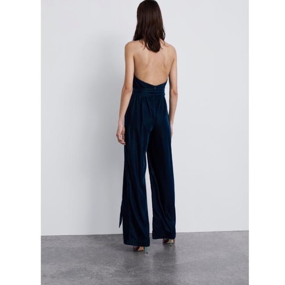 Zara Deep Teal Halter Velvet Jumpsuit - Picture 5 of 12